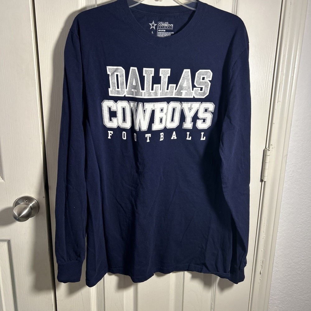 Dallas Cowboys Authentic NFL Football T Shirt Adult Large Blue Long Sleeve Mens